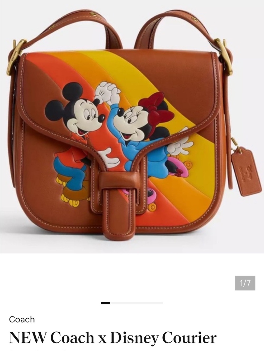 Coach Brown Leather Crossbody with Mickey & Minnie Rainbow Motif